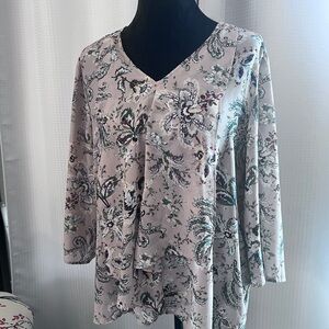 Chico's Floral V-Neck Blouse - Cream and Black